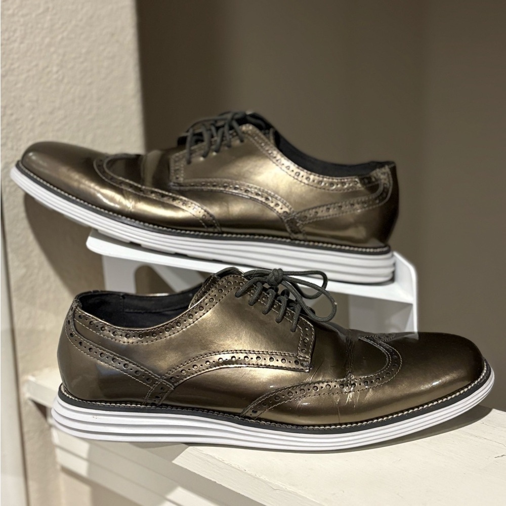 Cole Haan Original Grand Wingtip Oxford Men 10. 5M C23393 Pewter Metallic Preppy